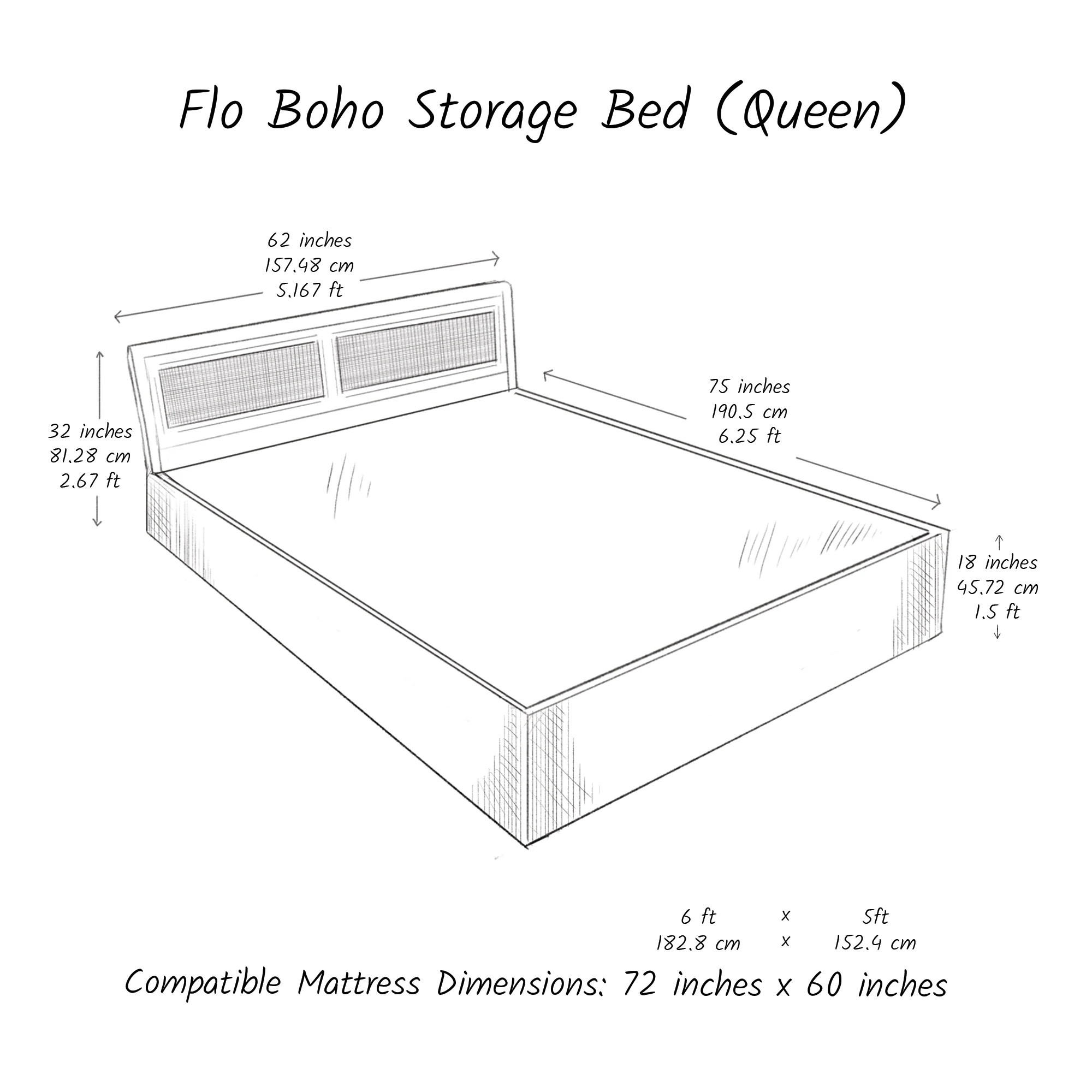 Boho Bed (Acacia Wood) - With Storage - Image 9